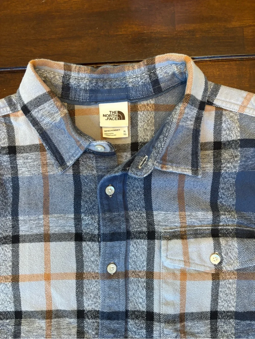 The North Face Men's Flannel Blue Plaid Button-Down Shirt 100% Cotton Warm XL